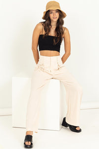 Ivanka Ivory High Rise Lace-Up Detail Wide Leg Pants