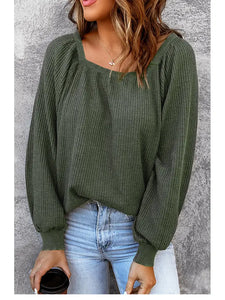 Abigail Square Olive Neckline Knit Top