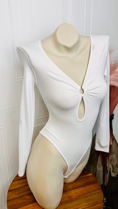 Brenda White Front Keyhole long Sleeve Bodysuit