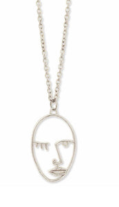 Abstract Art Silver Face Necklace Clasp Closure