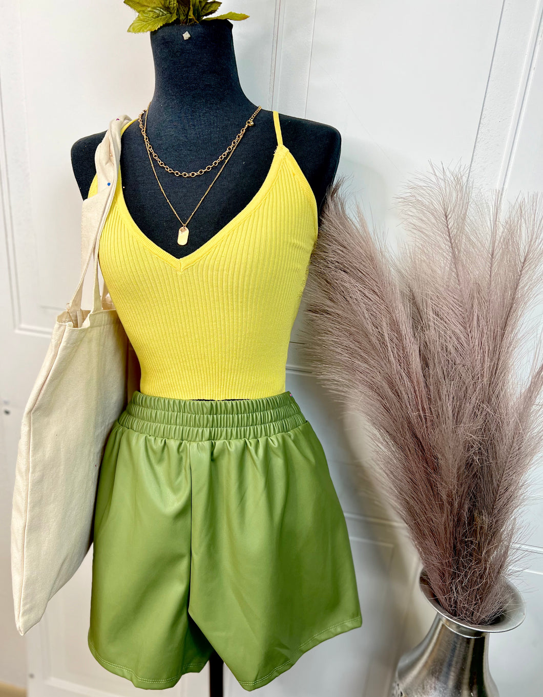 Ariana Yellow or Black Spaghetti Strap Ribbed Crossover Back Cropped Top