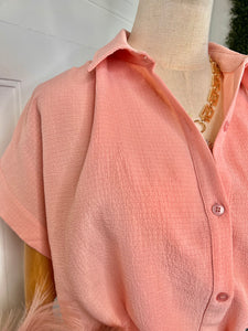 Alexia Pink Collared Buttoned Up Short Sleeve Top