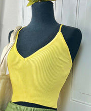 Load image into Gallery viewer, Ariana Yellow or Black Spaghetti Strap Ribbed Crossover Back Cropped Top