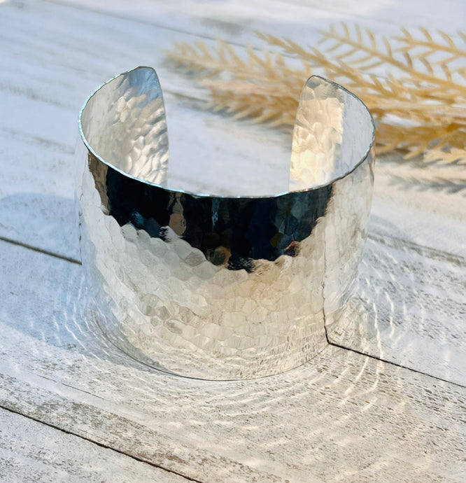 Bold Basic Silver Hammered Cuff Bracelet