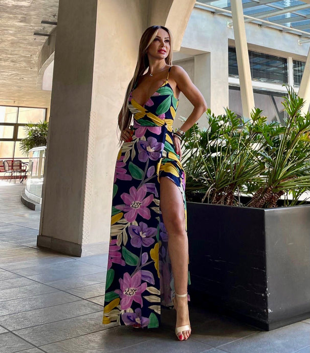 Gabriela Rocca Floral Print Open Leg Maxi