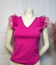 Load image into Gallery viewer, Tessa Hot Pink or Black Ruffled Short Sleeve V-Neck Top