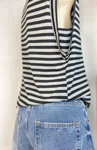 Matilda Grey and Black Striped Sleeveless Round Neck Top