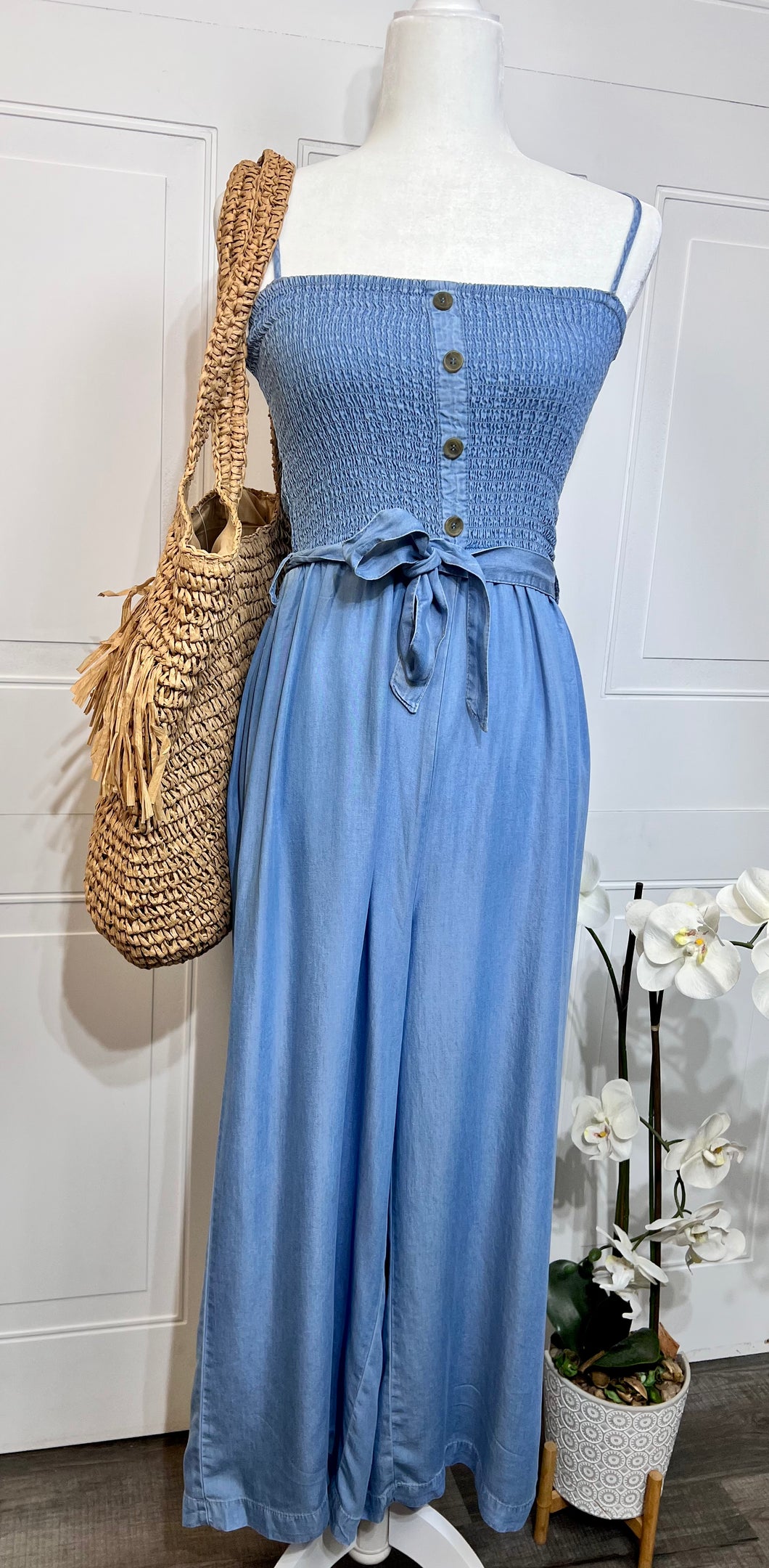 Bianca Terra Pink, Olive, Denim Blue Kiwi Woven Solid Jumpsuit