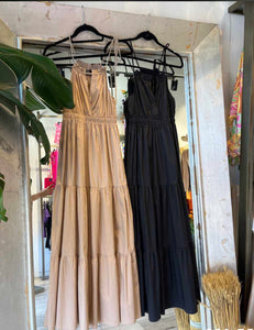 Regina Khaki or Black Halter Maxi Dress