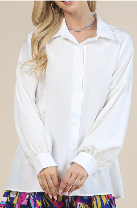 Iliana White Button Up Sassy Fresh Oversized Blouse