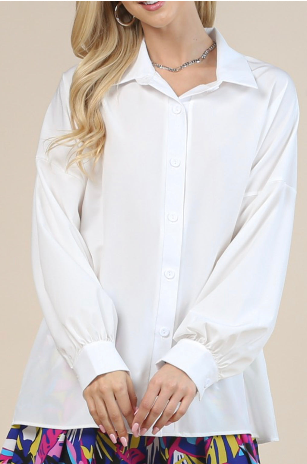 Iliana White Button Up Sassy Fresh Oversized Blouse