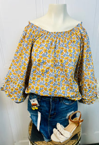 *CLEARANCE* Paisley Peasant Ditsy Floral Off the Shoulder Print Top