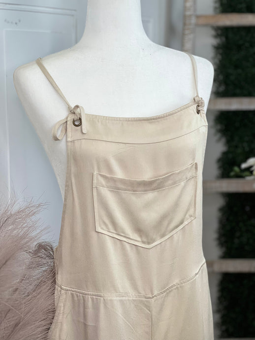 Tessa Harper Black or Natural Front Patch Pocket and Eyelet with Tie Detail Cami Romper