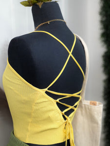 Ariana Yellow or Black Spaghetti Strap Ribbed Crossover Back Cropped Top