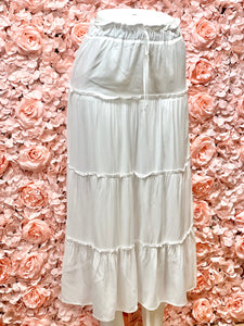 Katelyn White Stretchy Front Tie Tiered Flowy Skirt