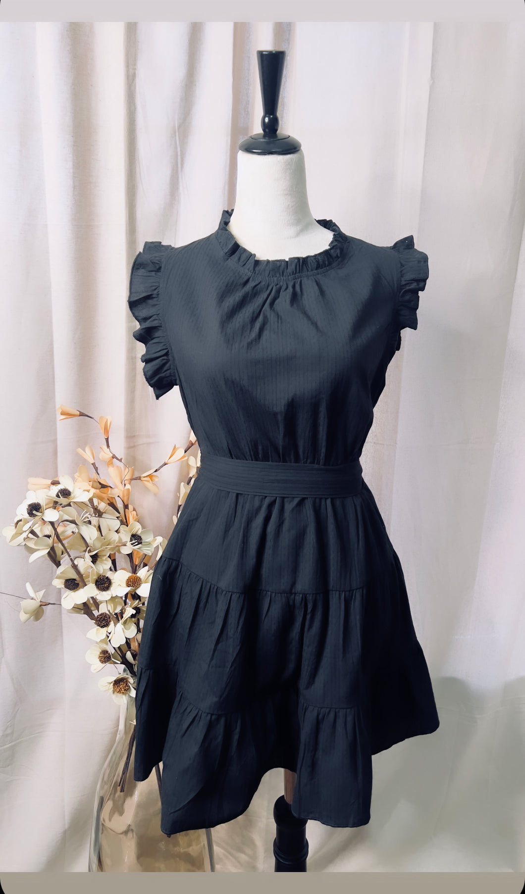 Zara Black Woven Short Sleeve Skater Dress