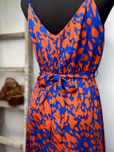 Load image into Gallery viewer, Leslie Blue and Orange Print Spaghetti Strap Midi Dress