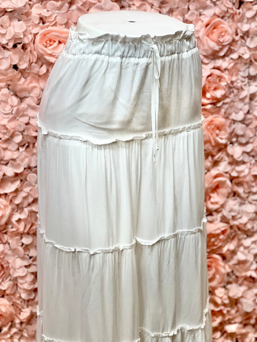 Katelyn White Stretchy Front Tie Tiered Flowy Skirt