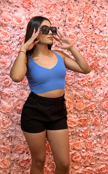 Sienna Slate Blue Ribbed Crop Top