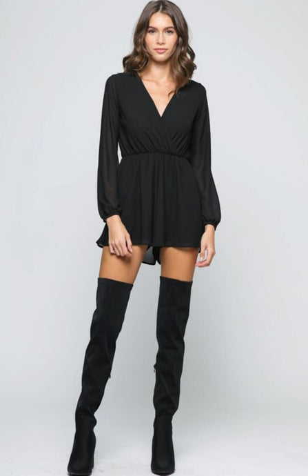 Tessa Taupe or Black Sheer V Neck Romper With Back Keyhole