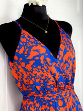 Load image into Gallery viewer, Leslie Blue and Orange Print Spaghetti Strap Midi Dress