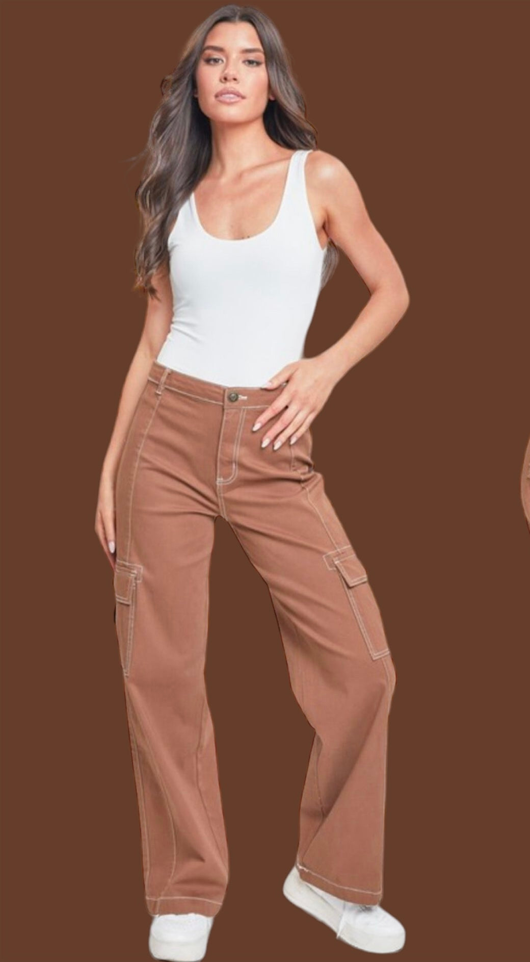 Maddy Brownie Wide Leg Raw Stitching Cargo Pants