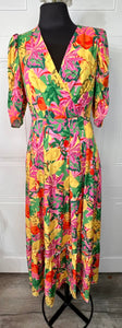 Paulina Multicolor Floral V-Neck Short Sleeve Maxi Dress