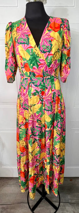 Paulina Multicolor Floral V-Neck Short Sleeve Maxi Dress