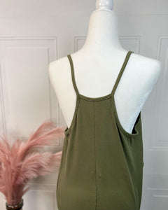 Angelique Oatmeal or Green Cotton Relaxed Cami Jumpsuit