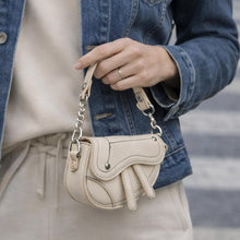 Load image into Gallery viewer, CD Inspired Black, Ivory or Beige Saddle Style Bag with White Stitching