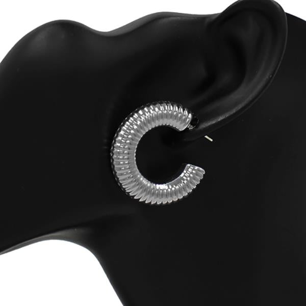 Dark Gray Chunky C-Hoop Post Back Earrings