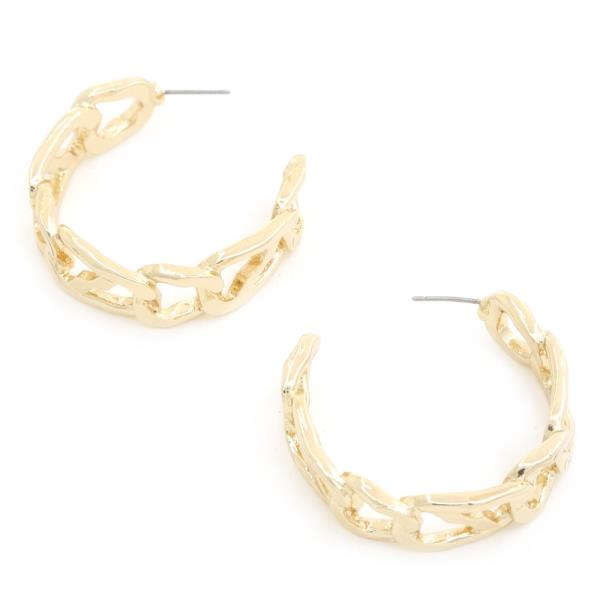 Gold Chunky Chain C-Hoop Post Back Earrings