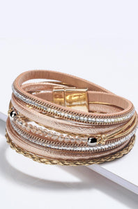 Kimberly Multi-Strand Leather Wap Magnetic Clasp Bracelet