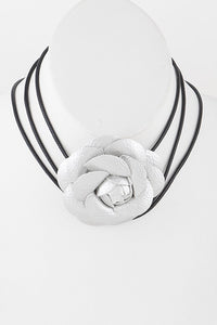 Penelope Pink or Silver Leather Rose Flower Wrap Choker Necklace