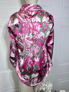 Angela Pink and Green Long Sleeve Silky Top