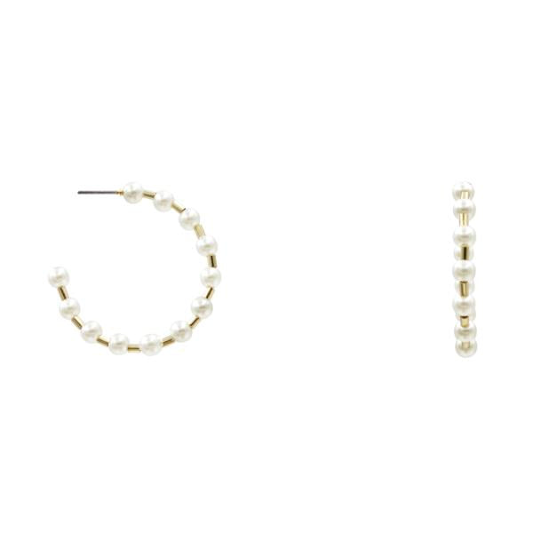 Pearl C Hoop Post Back Fashion Earrings