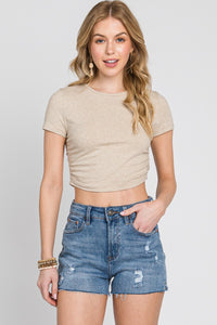 Olivia Oatmeal Side Shirring Baby Tee