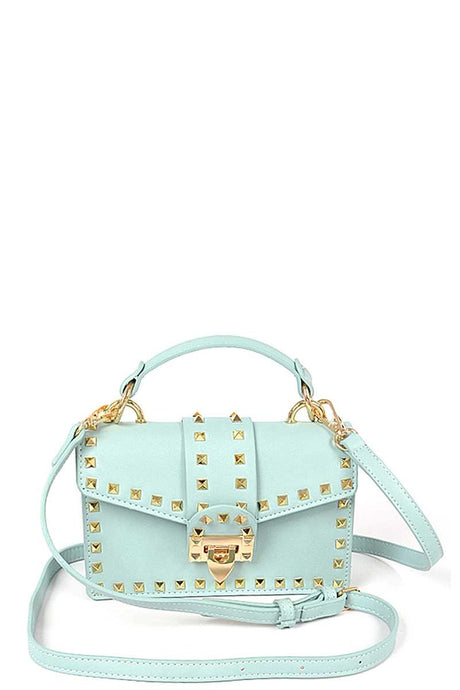 Sheila Studded Buckle Crossbody and Handle Bag With Gold Studs