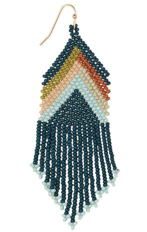 MARY Retro Revolution Teal Seed Bead Fringe Earrings