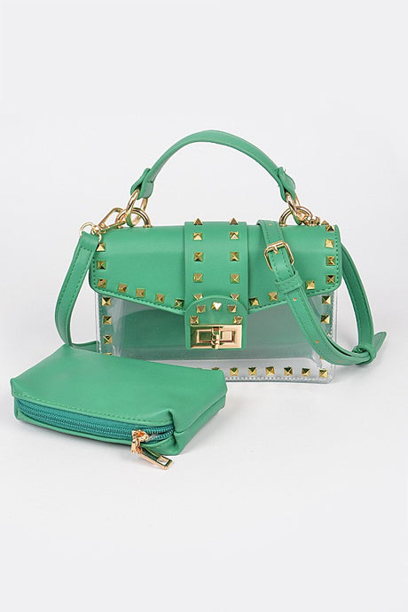 Celeste Edgy compact Vegan Leather Gold Stud bag                                                                                                                          s spiked with signature pyramid studs Clutc