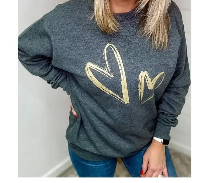 Laylin Gray and Gold Love Sweater