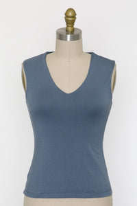 Ana Fog, Pale Olive or Slate Blue Double Lined V Neck Top