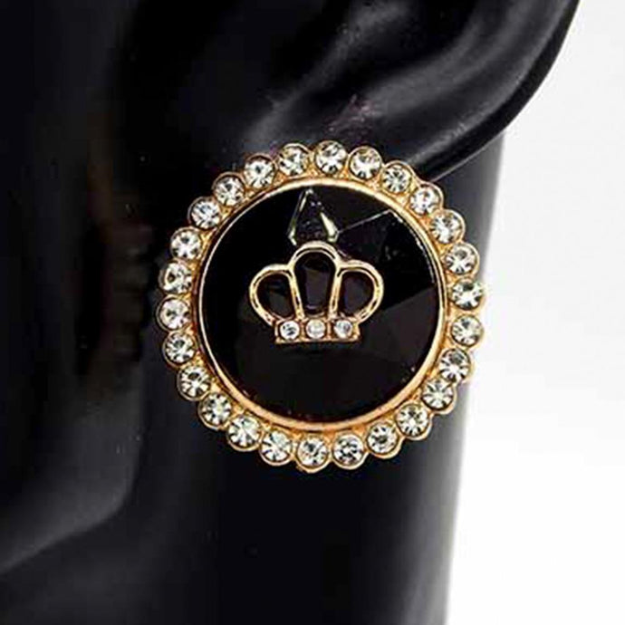 Black/Gold Chunky Glass Metal Crown Post-Back earrings