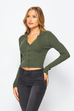 Load image into Gallery viewer, Genna Olive Ribbed Collared Sweater Top