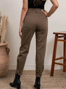 Deonne Olive, Khaki Cotton Extended Two Button Pants