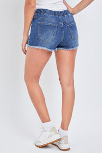 Dina Dream High-Rise Jean Jogger Shorts with Front Tie