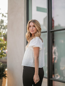 Tessa White Cotton Eyelet Top with Puff sleeves