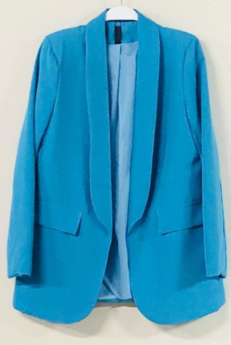 Linda Cerulean Blue Slim Blazer with Flap Pockets