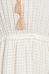Cleo Cream Polka Dot Frill Dress with Tassel Detail Tie