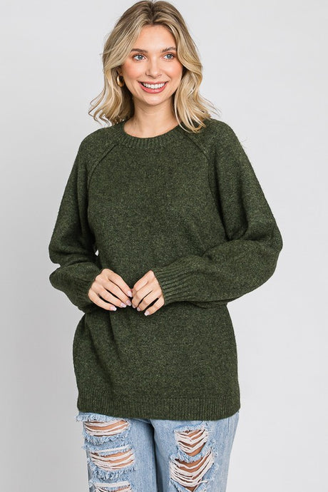 Jennifer Grey or Olive Long Reverse Stitch Elevated Sweater
